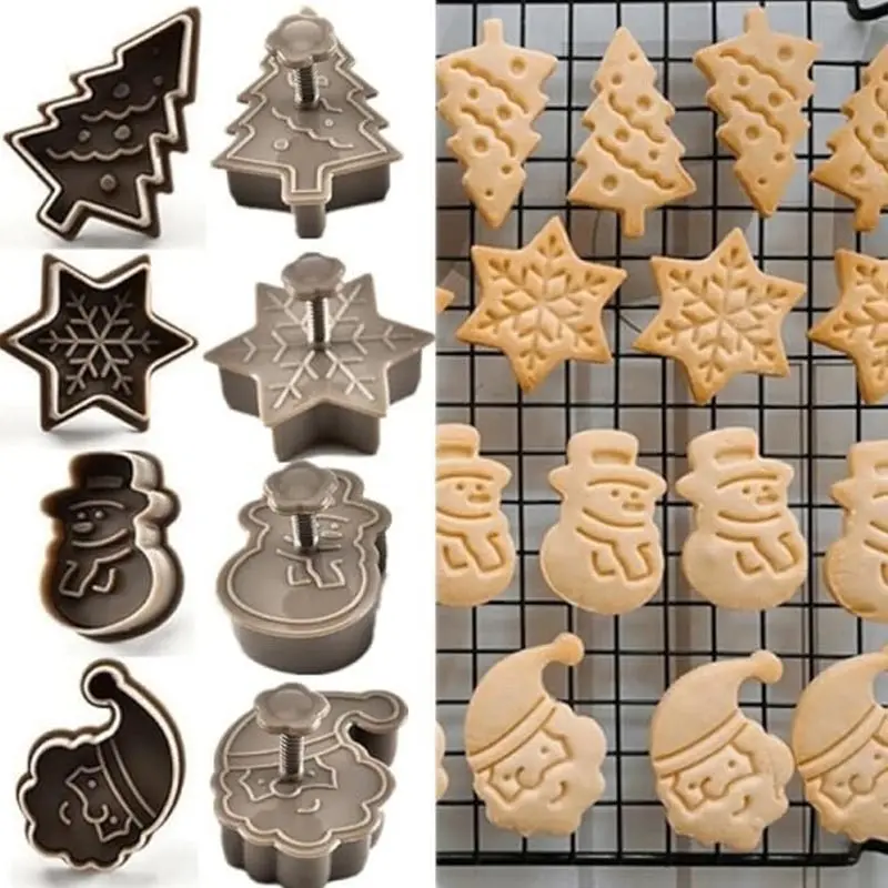4 pcs Christmas Cookie Mold Set - Snowman, Snowflake, Christmas Tree, Santa Claus Pattern Baking Mold -Perfect for Holiday Baking, Baking Supplies, Christmas Biscuit Molds, Cookie Cutters Home, Christmas Tools, Christmas Utensils