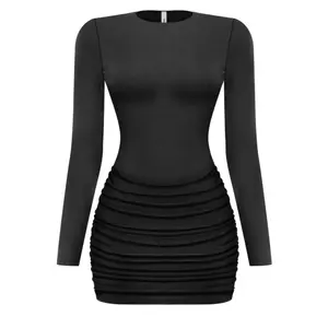 Remy dress - LONG SLEEVE DRESS  94% POLYESTER / 6% SPANDEX ruffled Dress stretchy