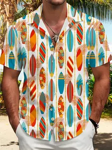 Men's Spring Summer Hawaiian Shirt, Collared, Tropical Leaf Print, Casual Fitted Short Sleeve, Soft Skin-Friendly Material, Perfect for Vacation, Limited-time offer, fast shipping.