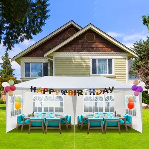 【Always 4 Party】10'x20' Outdoor Party Tent with 4 Removable Sidewalls, Waterproof Canopy Patio Wedding Gazebo, White Outdoorfun