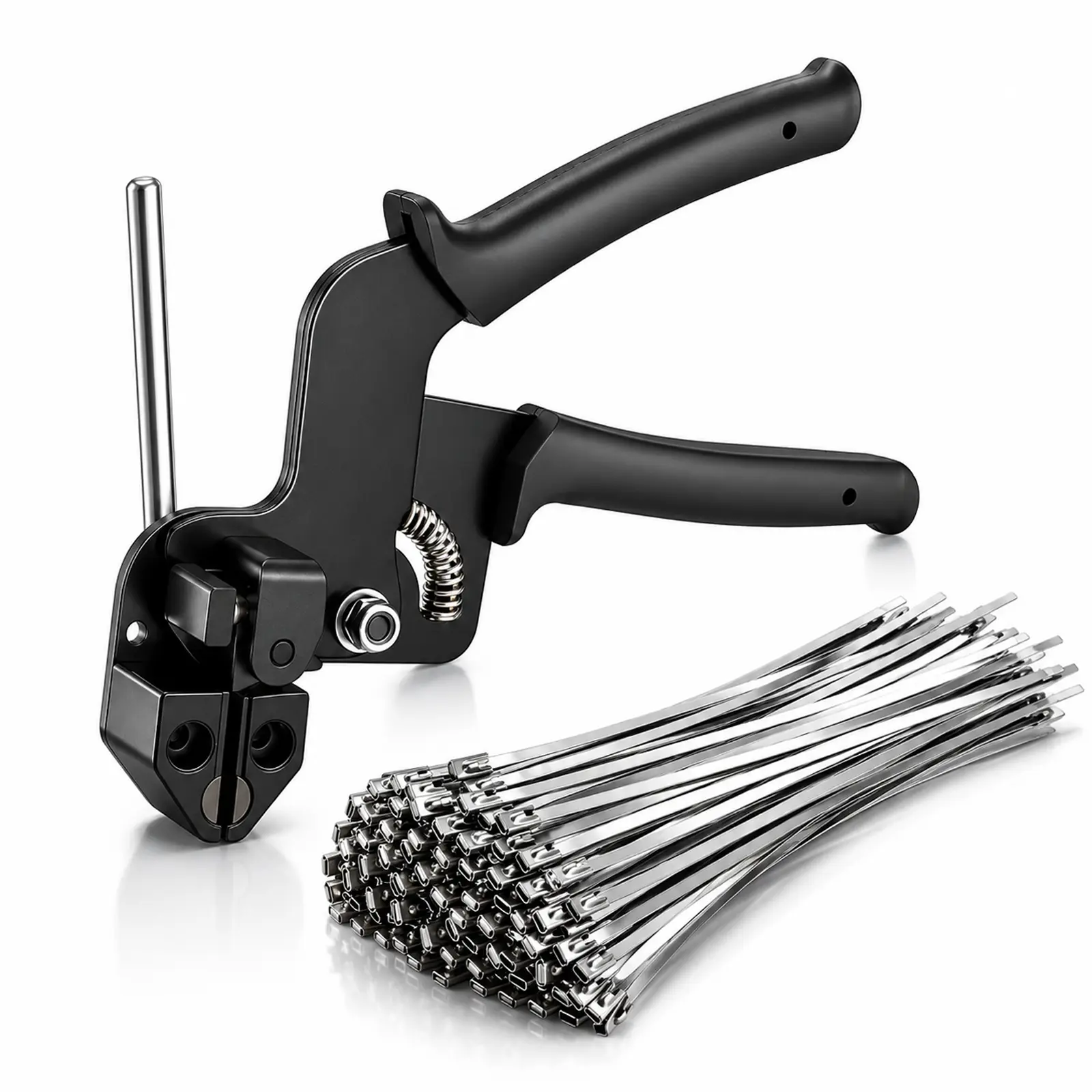Metal Zip Tie Gun Kit with 100PCS Heavy Duty Stainless Steel Cable Ties 14 Inch (35cm), Easy Tensioning and Fastener Cutting Tool for Garden Fence, Pipe Wrap, Outdoor Heavy Duty Projects