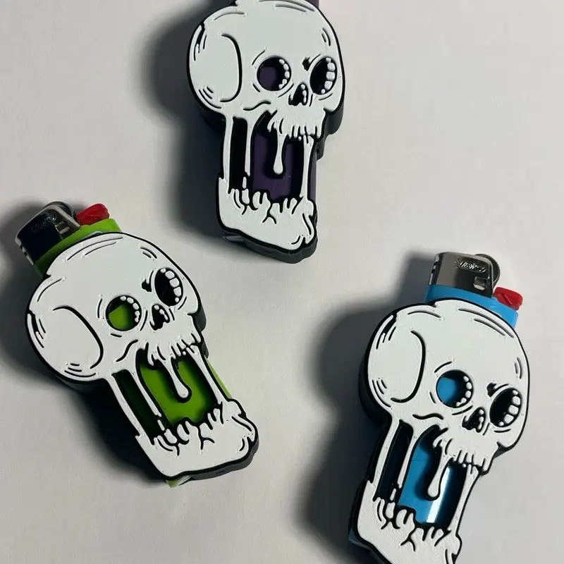 Skull Head Bic Lighter Sleeve - Unique Design with Colorful Eyes and Teeth - Accessory for Bic Lighters