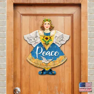 Designocracy 8157616-3H 24 x 18 in. Peace for Ukraine Angel Door Hanger Wall Decor