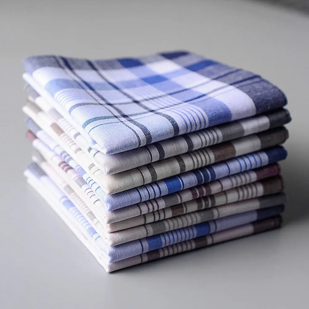 Men's Cotton Handkerchiefs, 5Pcs/Lot Classic Vintage Square Plaid Stripe Design, 38*38cm Male Pocket Towels for Wedding Party (Random Pattern)