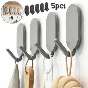 5pcs Strong Adhesive Hooks - No drilling required, Storage Hooks, perfect for bathroom and toilet, easily hang towels on walls or doors without leaving any marks!