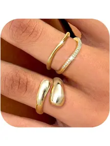 Stackable Chunky Gold Rings for Women Non Tarnish  Gold Chunky Ring Set Statement Band Stacking Ring Gold Size 5-10 Fashion Stackable Rings