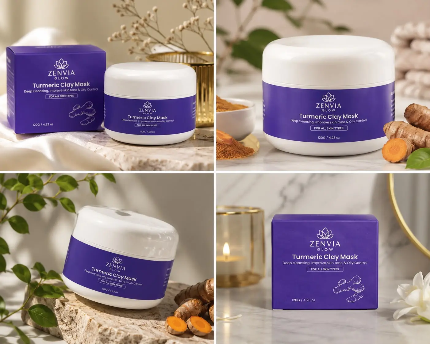 ZenviaGlow Turmeric Clay Mask – Deep Pore Cleansing & Brightening Face Mask for Oily & Blemish-Prone Skin, 120g