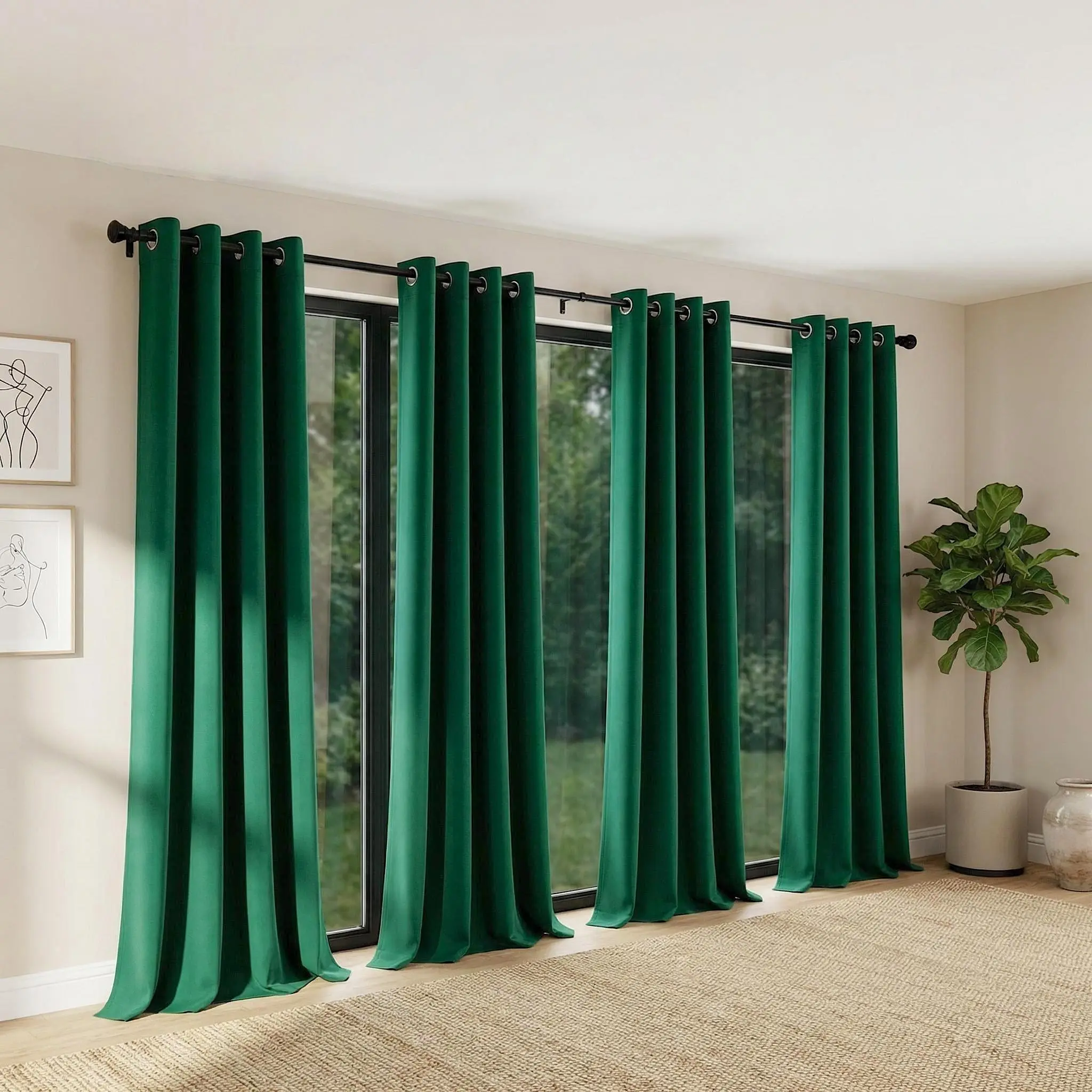 4 Pcs 52x90 in Solid Flat Weave Blackout Grommet Curtains - Cozy Thermal Insulated, Light Blocking, Soundproof Window Drapes for Bedroom, Living Room Decor, Back to School Dorm Essentials, Home Essentials, FT2571