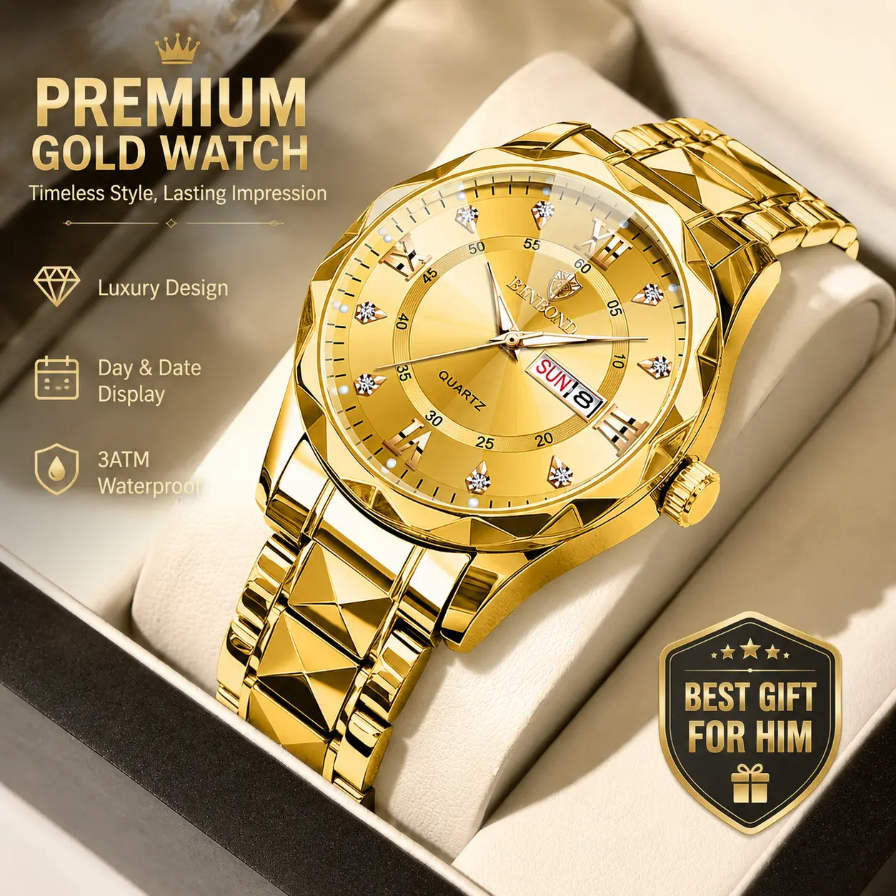 Unisex Analog Quartz Watch - Stainless Steel Band, Tone Gold, Vintage Graffiti Arabic Dial with Diamond Pattern, Everyday Fashion Casual Wristwatch, Ideal Gift for Christmas, Birthdays, Analog Watch, Unisex Wear