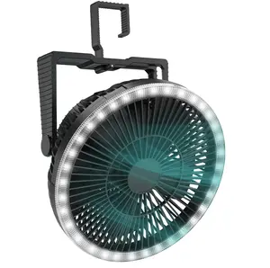 10000mAh 8-Inch Rechargeable Battery Powered Portable Camping Fan with LED Lantern for Tent