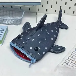 Shark Pencil Case with Cute Shark Mouth Zipper, Fun Creative Durable Canvas Animal Stationery Bag, Unique Shark Design for School Supplies, Pencil Pouch