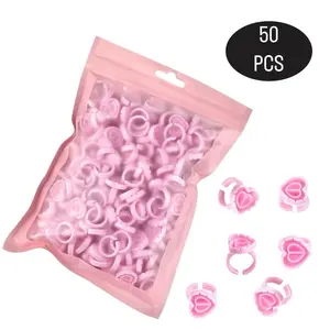 Heart Shaped Glue Rings for Lash Extension Adhesive 50 PCS Pink Non-Toxic Safe for Eyelash Extensions