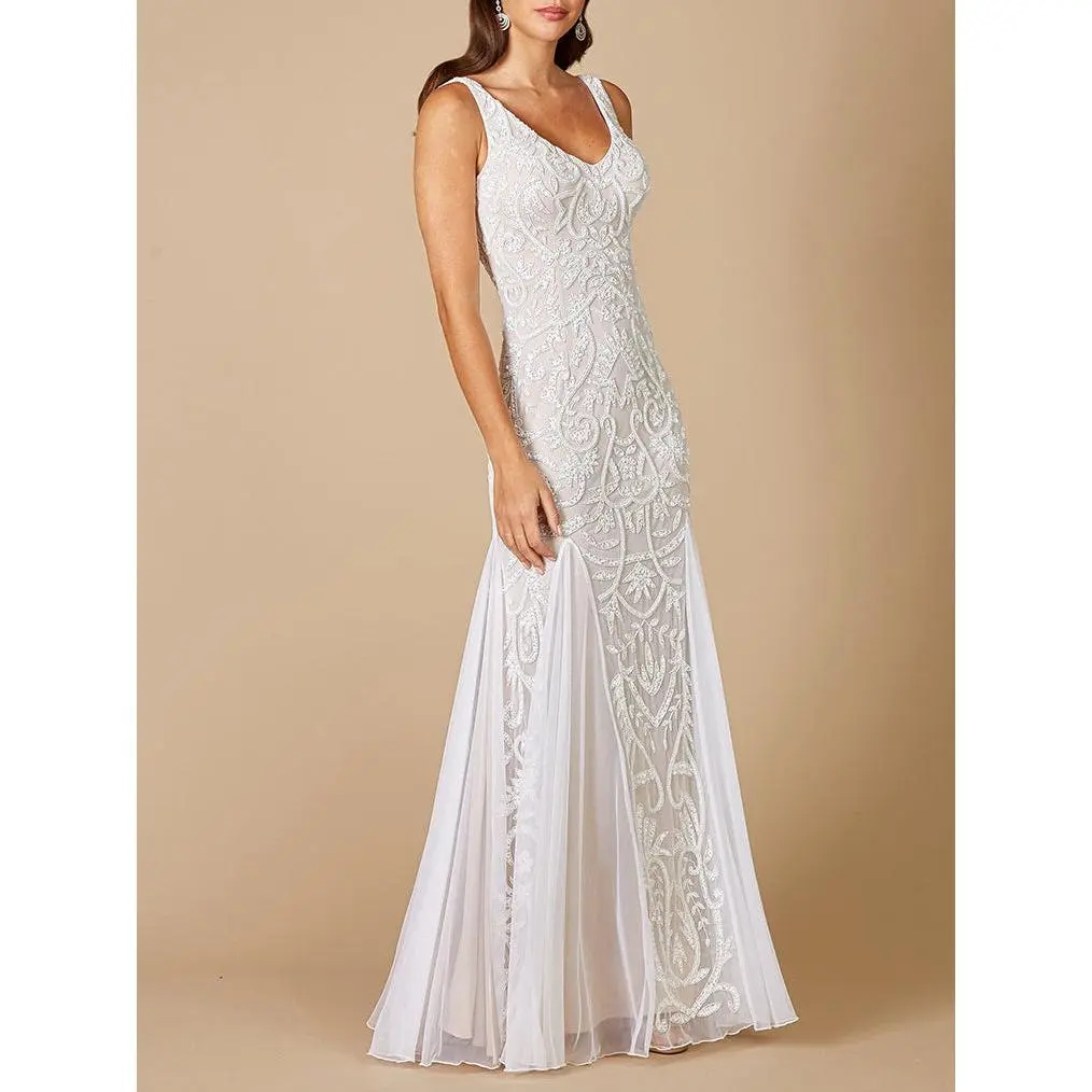 Lara Greta Beaded V-Neck Tulle Wedding Dress with Contrast Lining