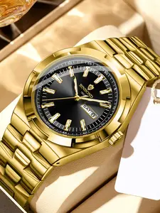 BINBOND B9420 Fashion Men Business Watch Leisure Quartz Stainless Steel Butterfly Buckle Watches Waterproof Luminous Calendar Men's Watches, Watch for Party, Daily Clothing Decor,with Box, Modern Fashionable Wristwatch