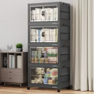 Broview V8 300Qt/400Qt/500Qt Stackable Storage Bins with Lid, Each 100Qt Storage Bins, Extra Large Closet Organizer Collapsible Drawer Boxes with Wheels, Folding Plastic Cabinet Containers for Home Kitchen Room Organization