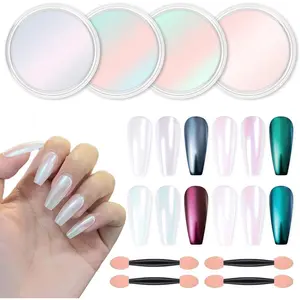 Chrome Nail Powder Metallic Mirror Glitter Effect Pigment Iridescent Aurora Mermaid Pearl Dust Kit for Gel Polish Nail Art Decoration, Resin Craft Arylic Powder springtok