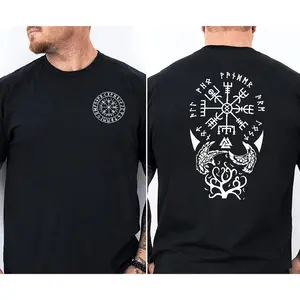 Viking Vegvisir Yggdrasil Ravens Double-sided Print T-shirt Norse Mythology Style Casual Top