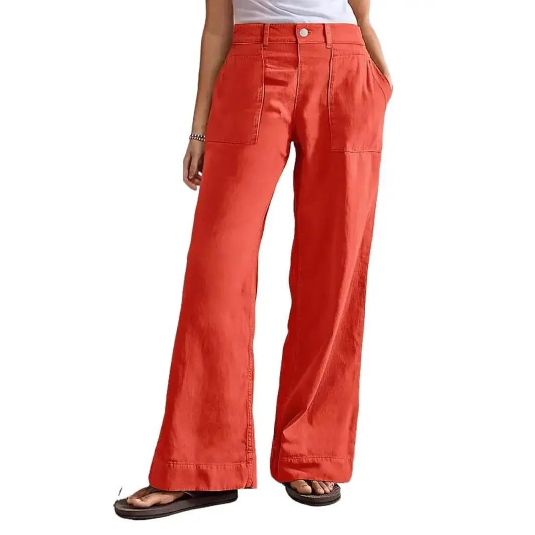 Women's 2025 New Orange Straight Jeans, Casual Loose Minimalist Streetwear Bottom, Everyday Lady's Versatile Denim Pants, Button, Comfortable, Basic, Fit, Style, Relaxed Straight Jeans