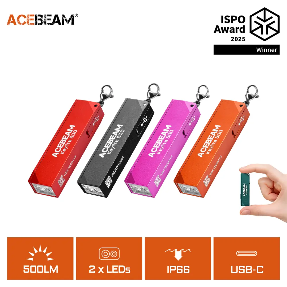 ACEBEAM Keylite Miniature Keychain Flashlight, 500 Lumen Portable LED Light, Durable Aluminum Alloy Body, USB-C Rechargeable for Outdoor & Camping, Led Lights, Powerful, Flash Lights