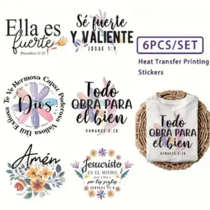 6 Piece Spanish Inspirational Bible Verse Iron-On Patches, Floral and Butterfly Patterns, DIY T-Shirt, Bag, Hat Heat Transfer Vinyl