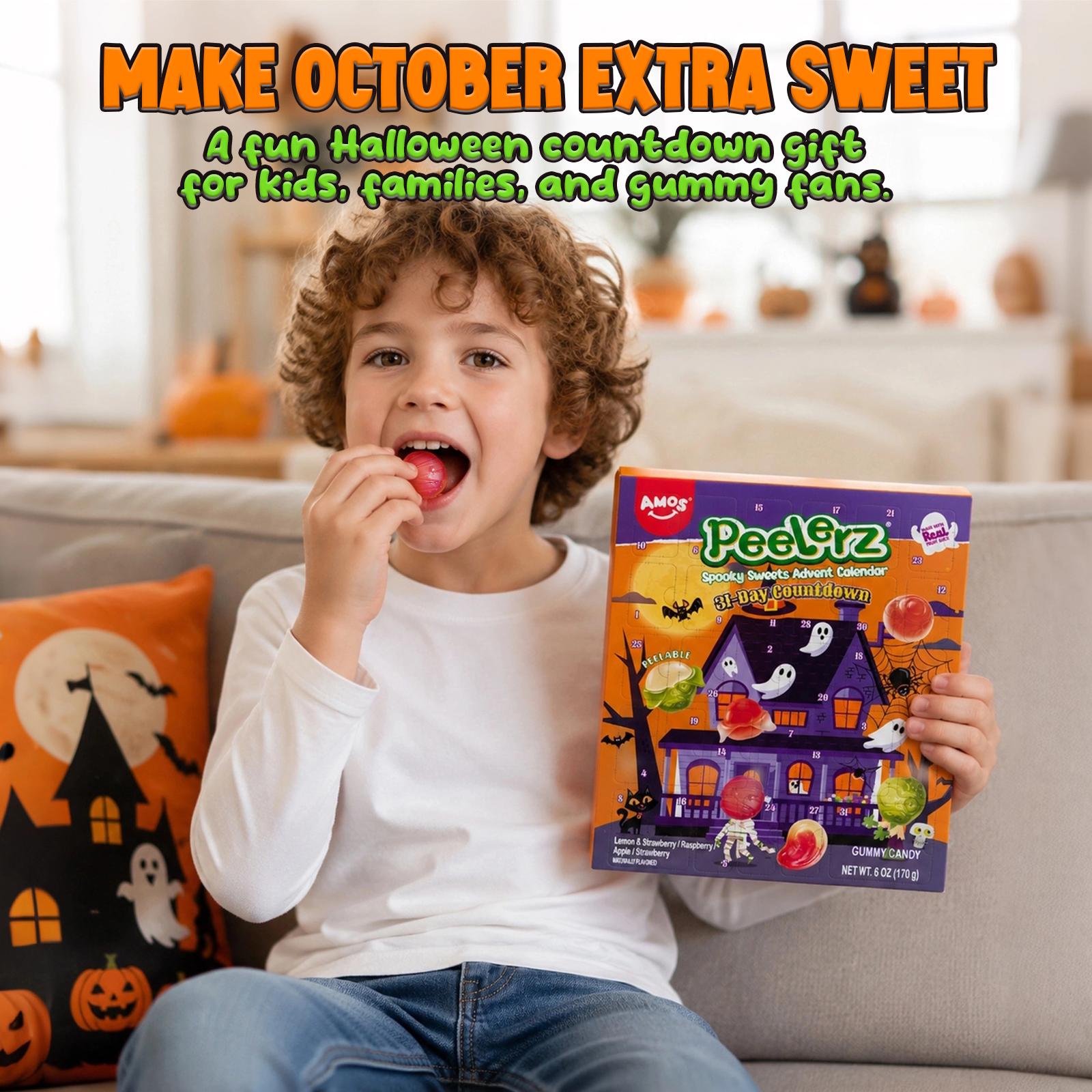 AMOS Peelerz Halloween Gummy Candy Gift Set, 31-Day Advent Calendar & Spooky Party Bag, Peelable Candy, 4 Fruity Flavors, 19.76 oz (560g) AMOS Peelerz Halloween Gummy Candy Gift Set, 31-Day Advent Calendar & Spooky Party Bag, Peelable Candy, 4 Fruity Flavors, 19.76 oz (560g)
