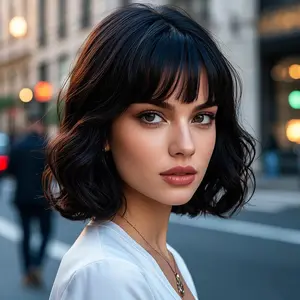 Black Wig for Women Short Wavy Bob Wig With Bangs Heat Resistant Synthetic Wigs for Daily Party  Costume Wig Use