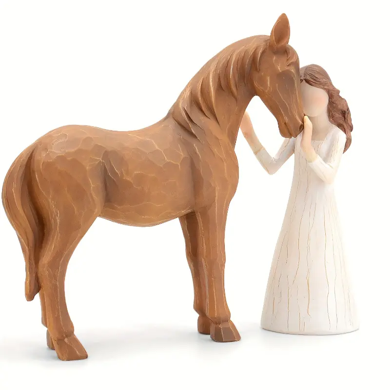 Horse Gifts For Girls Women - Girl Embraces Figurine Lovers Sculpted Hand-Painted Resin Decor Cowgirl Ornament Equestrian Memorial Gift Room Brow