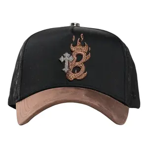 Gorra El Barbas Hats B Cross Snapback Cap – Black Brown Rhinestone Embroidered Streetwear Baseball Hat, Adjustable Unisex Curved Brim Cap for Daily Wear Premium Fit