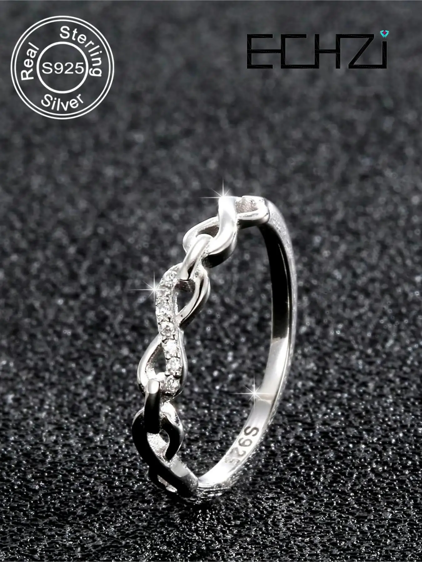 S925 Sterling Silver Infinity Symbol Ring, Rhinestone Decorated Ring for Women, Trendy All-match & Exquisite Jewelry for Birthday Gift