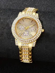 1/3counts Fashion Full Diamond Women's Watch Gold Steel Band Analog Quartz Watches