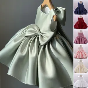 Kids Clothes Big Bow White Flower Girls Frock 2009 Green Ball Gown Pageant Children Elegant Princess Prom Host Formal Evening Party Cocktail Dress 0-3Y