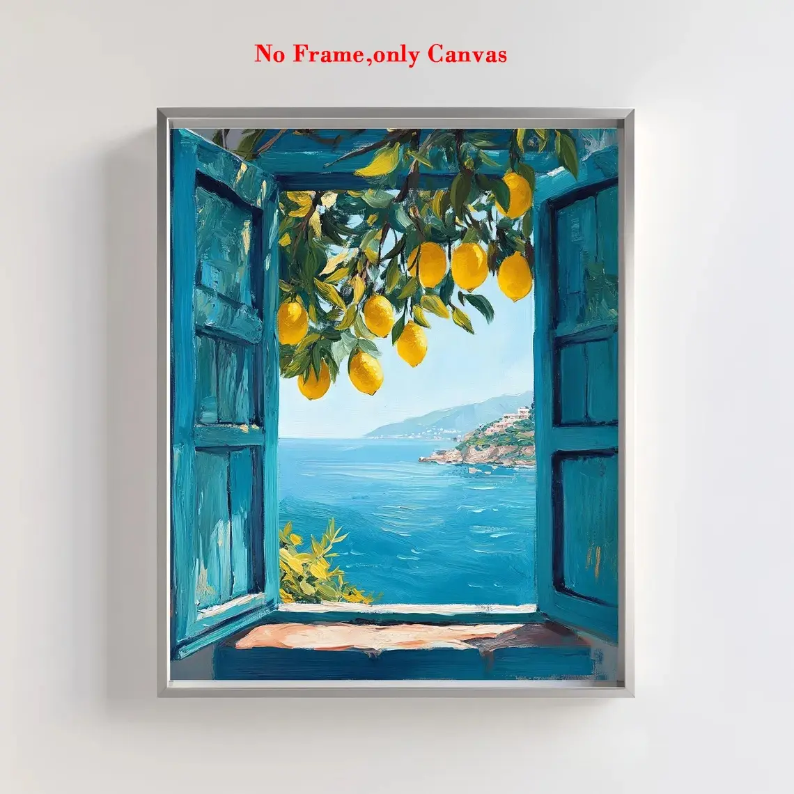1pc, wall art, botanical poster, mediterranean window view print art, coastal lemon tree canvas painting, modern floral paintings, bedroom aesthetic, living room decor, apartment decor, Decoration Items, housewarming gift, unframed, Canvas Prints