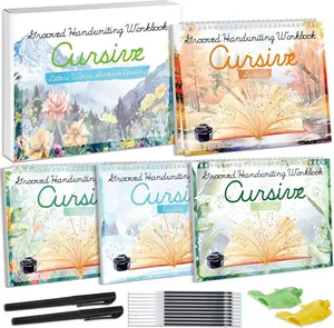 4 Pack Grooved Cursive Handwriting Workbook Kit Magic  Grooved Handwriting Practice with Disappearing Ink Pens Cursive Kickoff Student Workbook for  Words Letters Sentences Reading