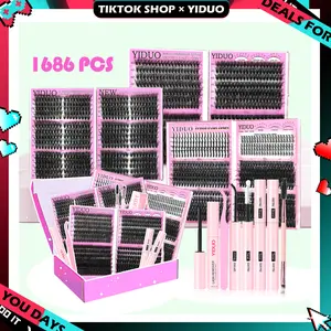 YIDUO Volume Mega/Bottom 6 Box Mix 1110/1479/1686Pcs Lashes Clusters Kit Gift Packs with 2X Bond&Seal – Soft False Eyelash Wispy Natural DIY Individual Clusters Lash Kit for Beginners Bulk Pack Makeup DealsforYouDays