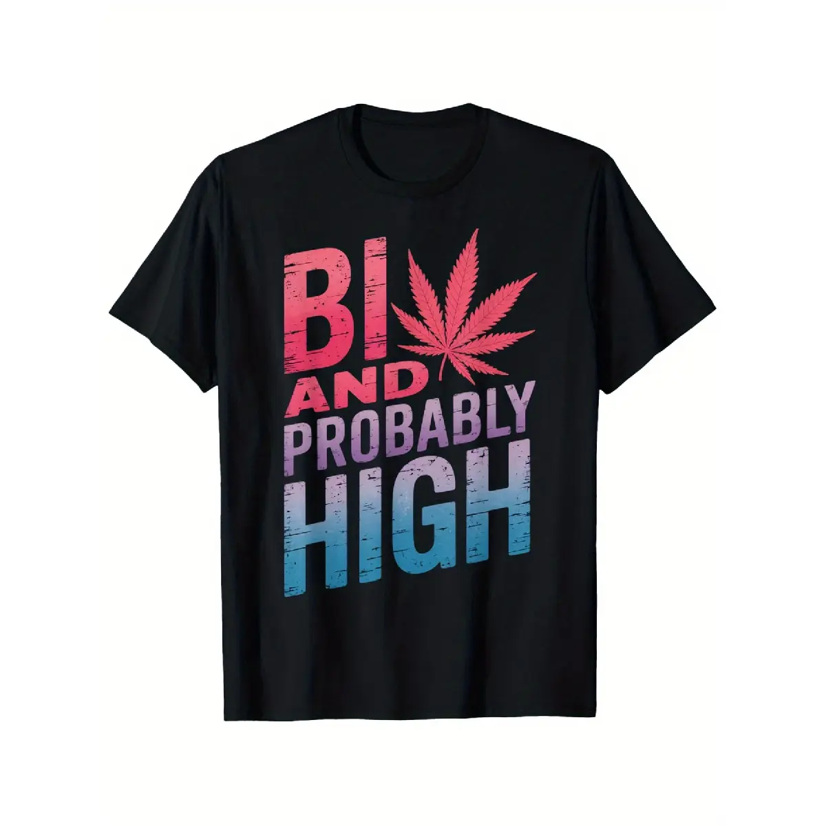 [100% Cotton] 100% Cotton 'S & 'S Short Men'S Bisexual Pride T-Shirt - "Bi And Probably High" LGBTQ+ Graphic Tee in Pink & Blue - Ultra Soft Everyday Streetwear Shirt for Bisexual Pride Month - Regular Fit Casual Top for Pride Parade & Casual Attire, Com