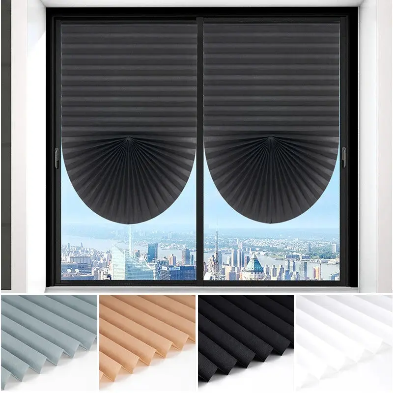 Self-Adhesive Accordion Style Non-Woven Fabric Blackout Blinds, Easy-Install Pleated Zebra Roller Shades for Bedroom, Balcony, Kitchen