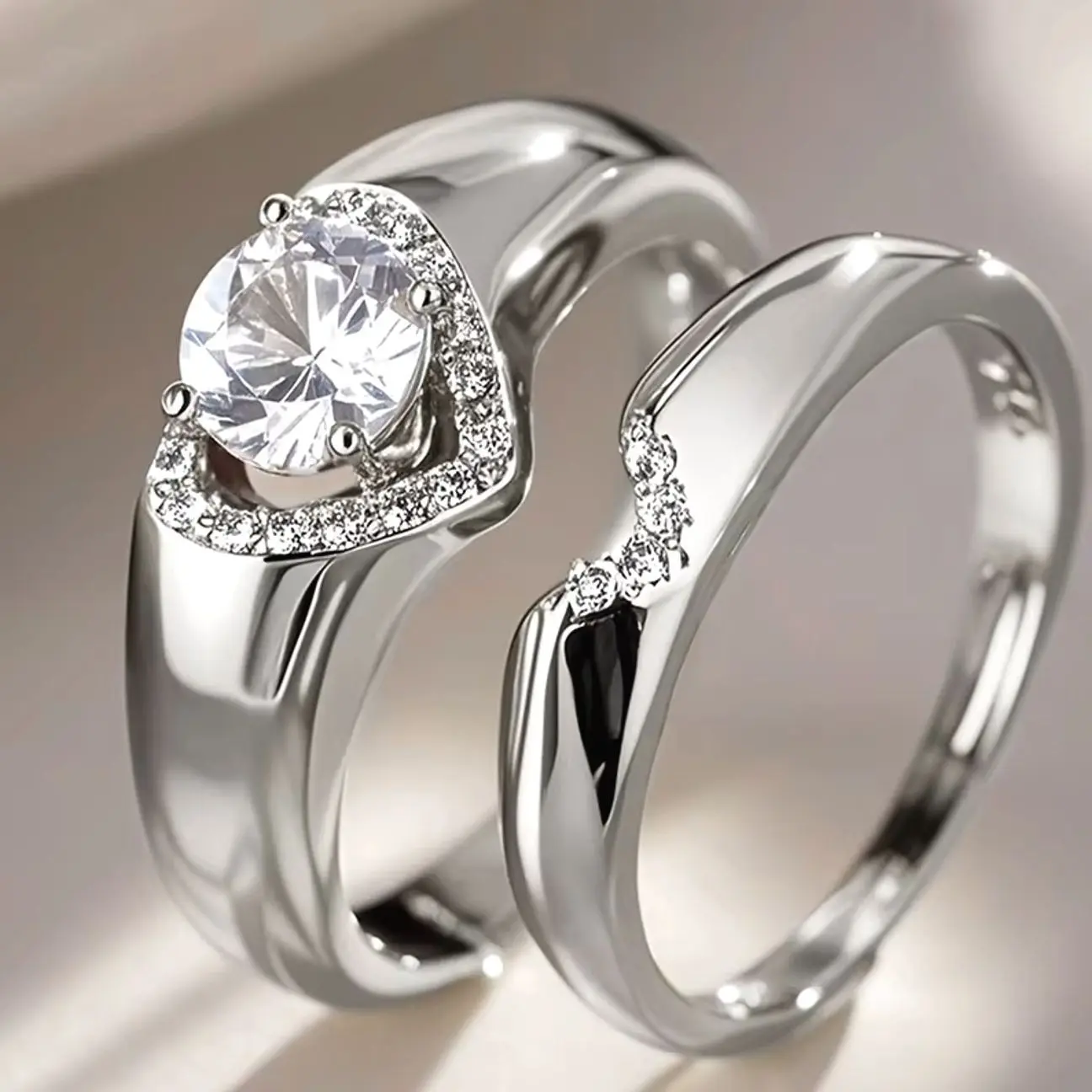 Heart Ring Set for Women, Delicate Cubic Zirconia Stackable Bands, Stylish Jewelry for Engagement and Wedding