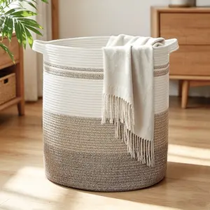 Large Capacity Storage Basket, Blanket Organizer, Woven Rope Basket, Kids Toy Holder, Living Room, Nursery, Bedroom, &, 1 Piece