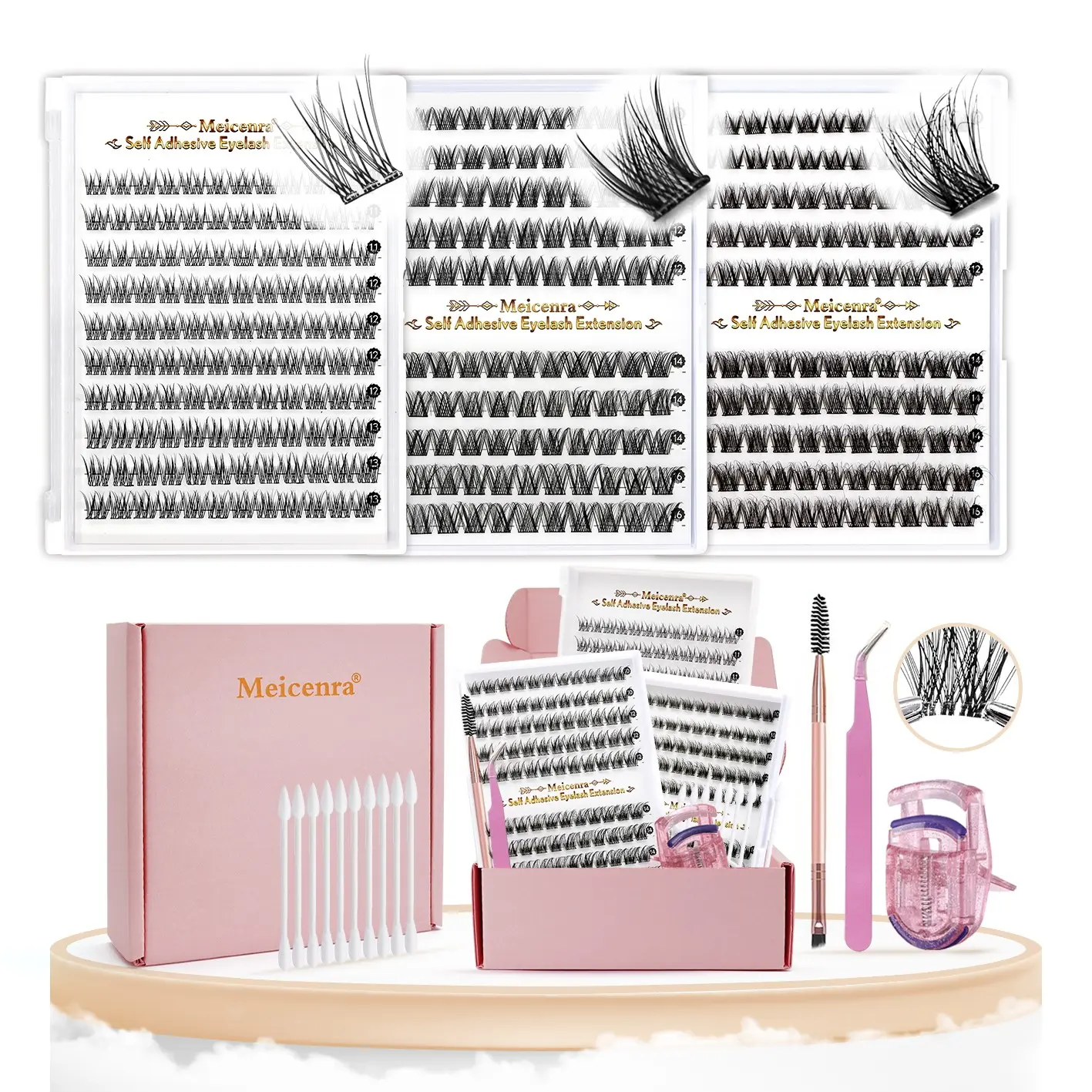 Pre Glued Eyelash Set with Tweezer, Eyelash Curler, Eyelash Brush, Press on Eyelash, Self Adhesive Eyelashes, Eyelash Extensions, Easy to Use Daily Makeup Tools
