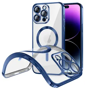 Magnetic for iPhone 14/14 Pro/14 Plus/14 Pro Max/13 Pro Max/11/XS Max Case Compatible with MagSafe [Never Yellowing] [Military Grade Drop Protection] Full Camera Lens Protector Plating Soft Clear Phone Case for Women Men