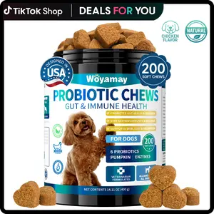 Woyamay Dog Probiotics for Dogs, 200 Chews Support Seasonal Allergies, Gut and Digestive Health, Itchy Skin, Yeast Overgrowth, Diarrhea&Gas, Overall Health Supplements