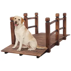 VINGLI 5 ft Garden Bridge, Classic Wooden Arch with Safety Rails Stained Finished Footbridge, Decorative Pond Landscaping, Backyard, Creek or Farm