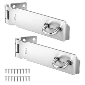 Door Locks Hasp Latch 2 Pcs 5 Inch Stainless Steel Safety Packlock Clasp, Extra Thick Hinge Lock with Screws, Brushed Finish, for Gate, Cabinet, Closet, Shed (5 INCH)