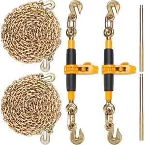 Ratchet Chain Binder, 5/16 Inch to 3/8 Inch Heavy Duty Load Binders with G80 Chains, 7,100 Lbs Secure Load Capacity, Labor-Saving Anti-Skid Handle, Strong Tie-Down Hauling Chain Bindings for Flatbed Truck Trailer, 2 Pack