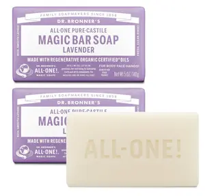 Dr. Bronner's Pure-Castile Magic Bar Soap - Made with Regenerative Organic Certified Oils - For Face, Body, Hair- Gentle on Sensitive Skin - Vegan Soap Bars for Men & Women - Lavender, 2 Pack, 5oz