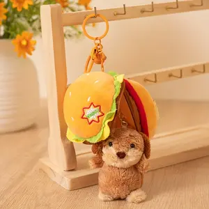 Cute Creative Bell Food Burger Dog Doll Keychain for Girls Fashion Pendant Birthday Party Gift 2Pcs Adorable Plush Accessory