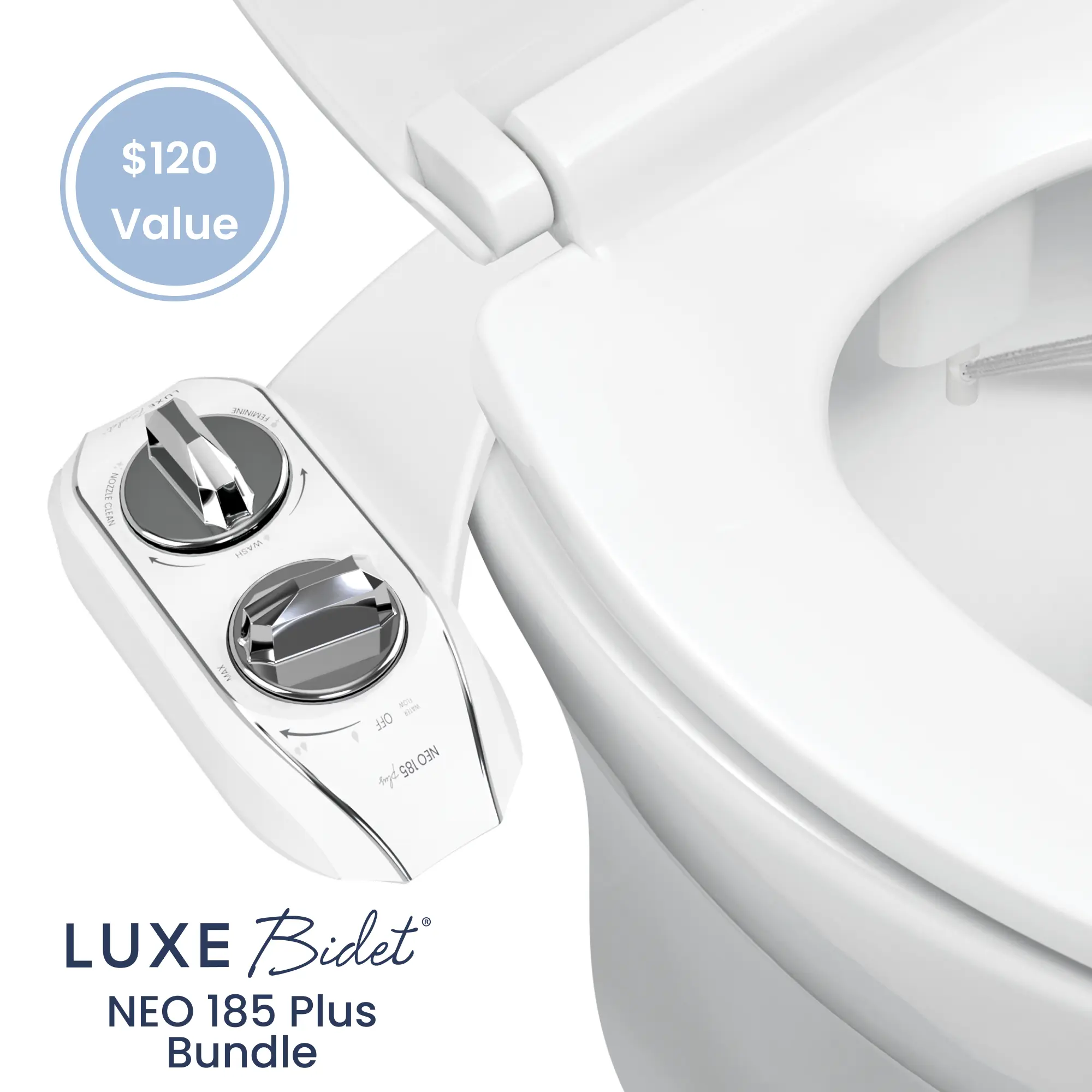 NEO 185 Plus 2-Pack 15-Inch Bidet Attachments for Toilet, Rear & Feminine Wash, Cold Water Supply, Slide-In Easy Installation - No Plumbing Experience Required, Water-Spraying Cleaning System & Bidet Parts