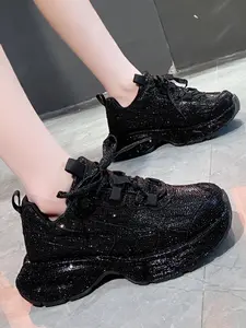 Women's Thick Sole Sparkling Sporty Casual Shoes, Classic Dad Shoe Design with Full Rhinestones, Fashion Versatile Women's Sneakers, Sports Shoes, Rhinestone Embellished Sneakers, Thick Soled Sneakers, Classic Chunky Sneakers