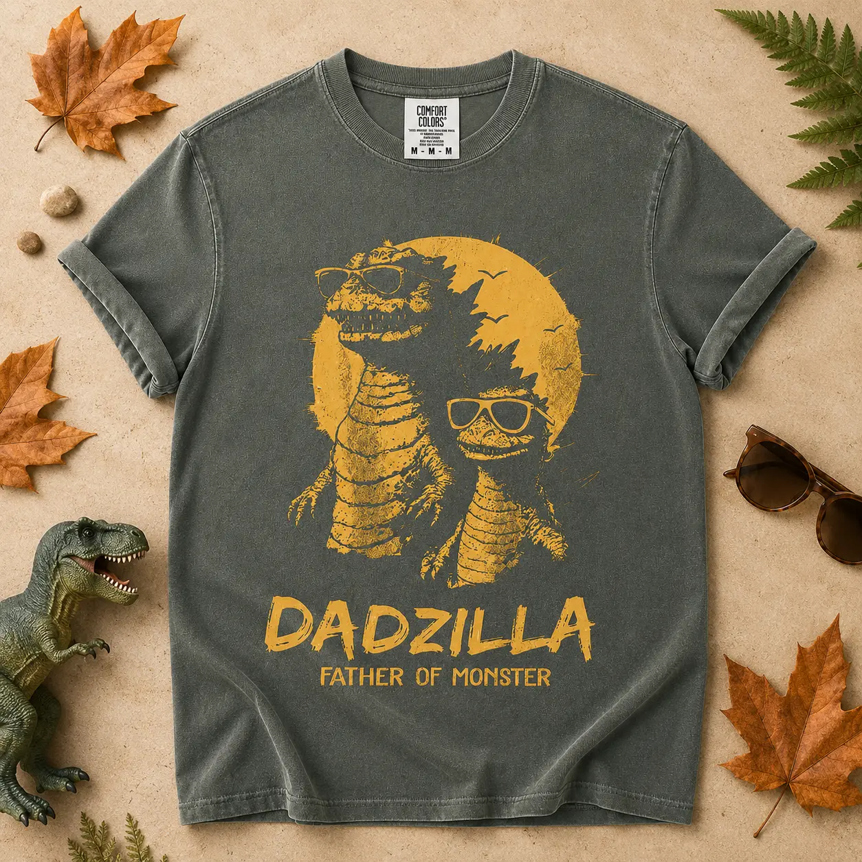 COMFORT COLORS Dadzilla Father of Monsters Shirt, Funny Dinosaur Dad Graphic Tee T Rex Father’s Day Gift for Men Dads and Dino Lovers