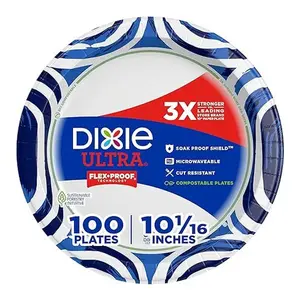 Dixie Ultra, Large Paper Plates, 10 Inch, 100 Count, 3X Stronger*, Heavy Duty, Microwave-Safe, Soak-Proof, Cut Resistant, Disposable Plates For Heavy, Messy Meals Pack